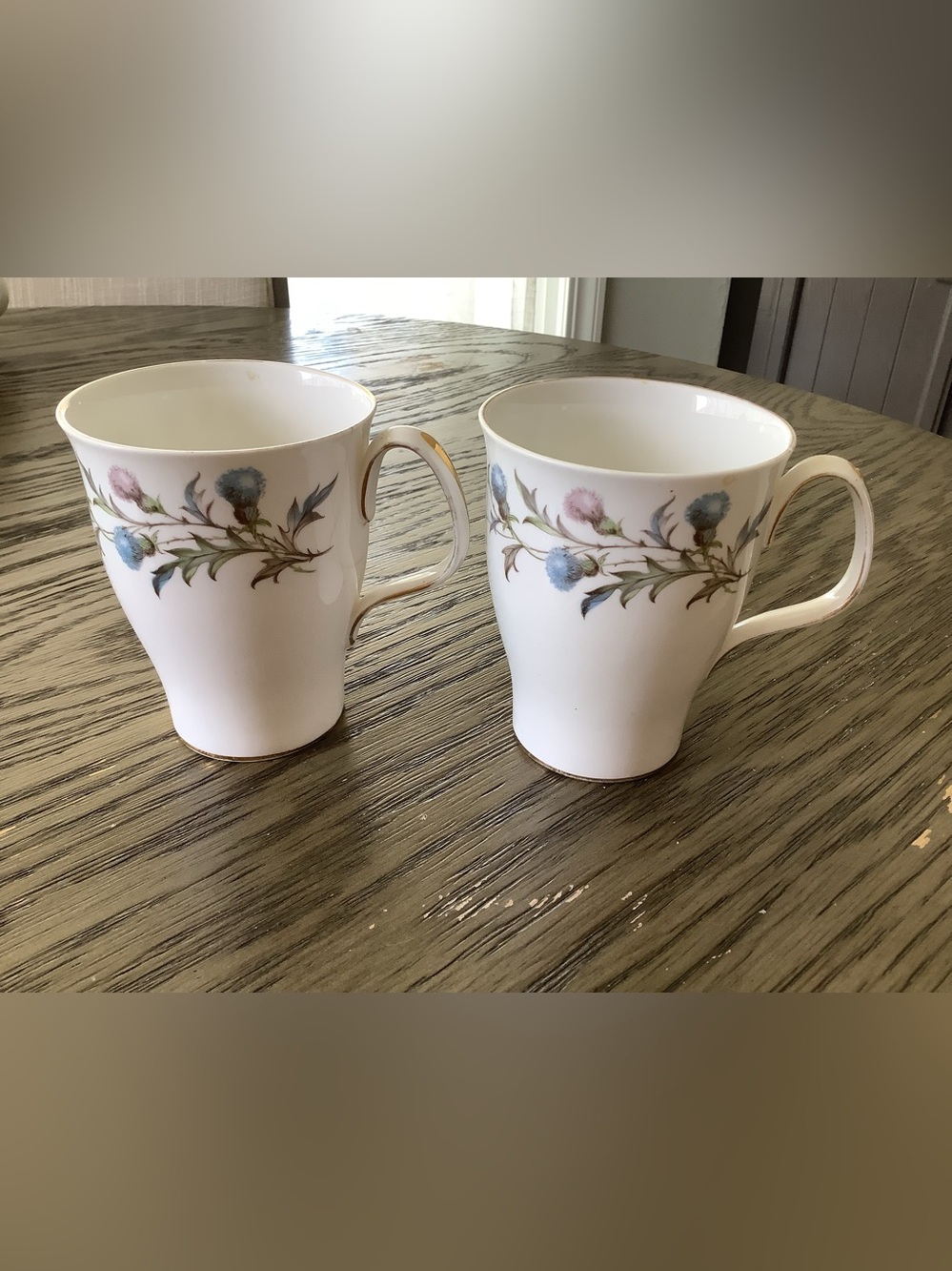 Royal Albert Brigadoon Bone China Coffee Mugs with flaws, set of 2 Pink Accent